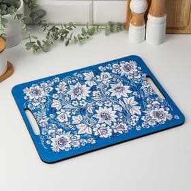 Доска разделочная с ручками Дарим Красиво «Гжель», 36×28 см, дерево, голубая