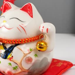 Копилка для денег «Кот манэки-нэко на коврике с колокольчиками», керамика, 12.5×13×10.5 см