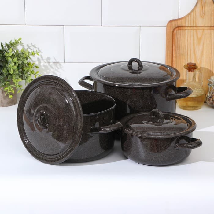 Набор кастрюль эмалированных «Гранит», 3 шт.: 1.5 л, 3 л, 4.5 л, коричневый