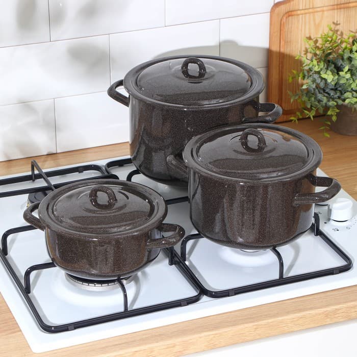 Набор кастрюль эмалированных «Гранит», 3 шт.: 1.5 л, 3 л, 4.5 л, коричневый