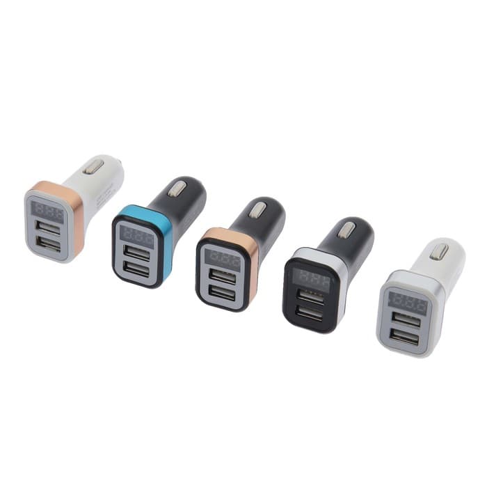 Автомобильное зарядное устройство с вольтметром Cartage, 12-24 В, 2 USB, 2А, МИКС