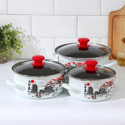 Набор эмалированных кастрюль «Ветка сакуры», 3 предмета: 1.5 л, 2 л, 3 л, индукция