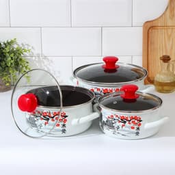 Набор эмалированных кастрюль «Ветка сакуры», 3 предмета: 1.5 л, 2 л, 3 л, индукция