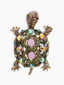 Брошь «Черепашка», в крупных стразах, разноцветная в чернёном золоте