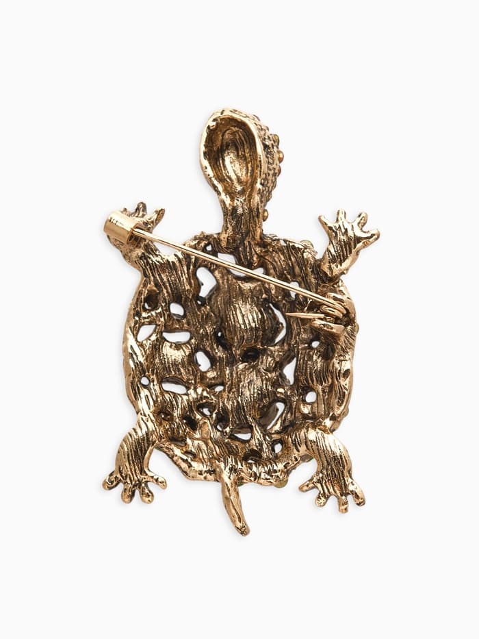 Брошь «Черепашка», в крупных стразах, разноцветная в чернёном золоте