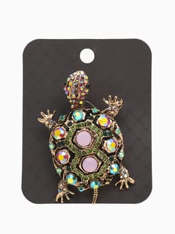 Брошь «Черепашка», в крупных стразах, разноцветная в чернёном золоте