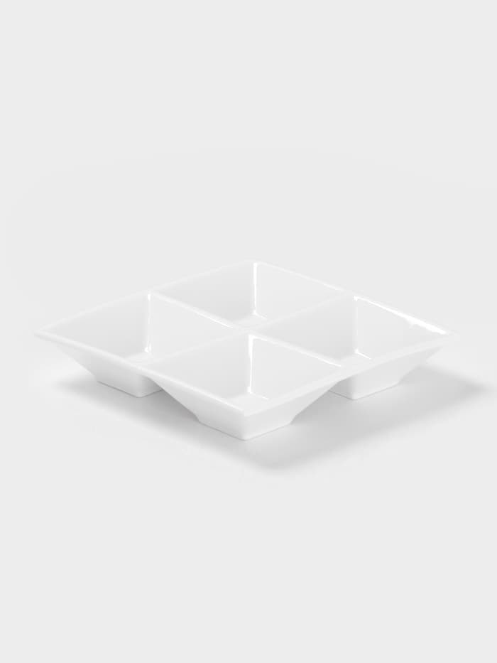 Менажница 4 ячейки Wilmax, 15×15 см, фарфор, белая