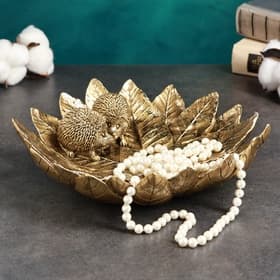 Подставка для мелочей «Пара ежей на тарелке из листьев», полистоун под золото, 24×24×6.5 см