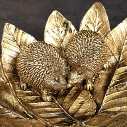 Подставка для мелочей «Пара ежей на тарелке из листьев», полистоун под золото, 24×24×6.5 см