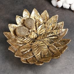 Подставка для мелочей «Пара ежей на тарелке из листьев», полистоун под золото, 24×24×6.5 см