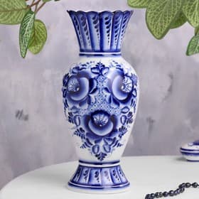 Ваза для цветов, сухоцветов «Астра», 11.5×11×30 см, фарфор гжель, бело-синий