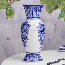 Ваза для цветов, сухоцветов «Астра», 11.5×11×30 см, фарфор гжель, бело-синий