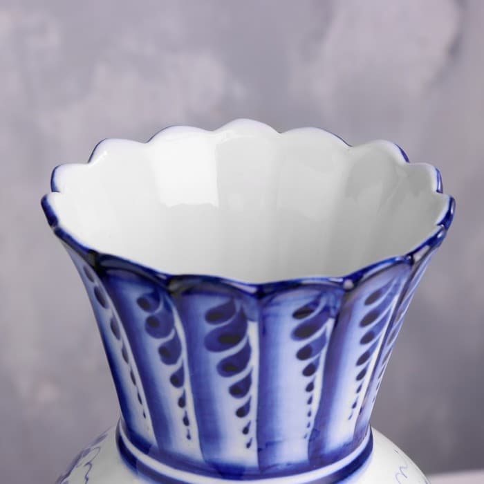 Ваза для цветов, сухоцветов «Астра», 11.5×11×30 см, фарфор гжель, бело-синий