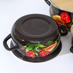 Набор эмалированных кастрюль «Грациозный», 3 шт.: 1.5 л, 2 л, 3 л, индукция, чёрный