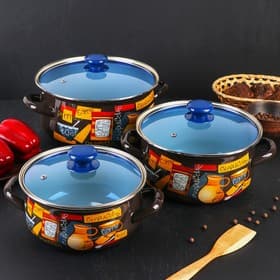 Набор кастрюль эмалированных «Капучино», 3 предмета: 2 л, 3 л, 4 л, индукция, коричневый