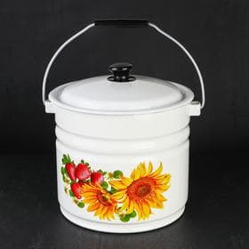 Ведро эмалированное, 10 л, с крышкой, деколь МИКС, белое
