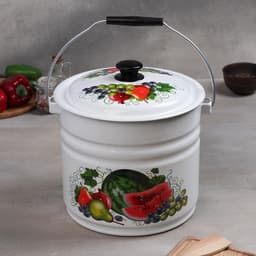 Ведро эмалированное, 10 л, с крышкой, деколь МИКС, белое