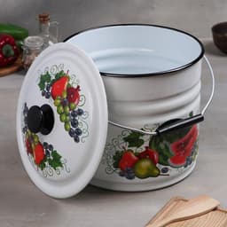 Ведро эмалированное, 10 л, с крышкой, деколь МИКС, белое