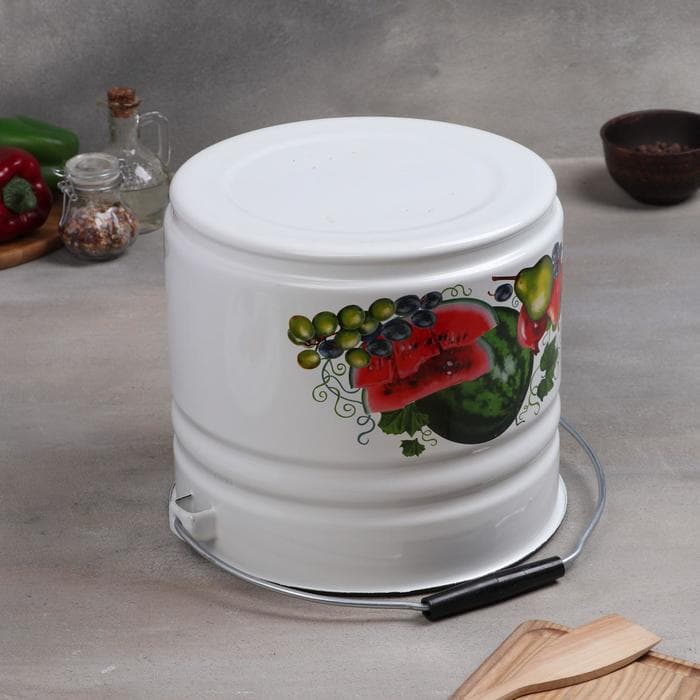 Ведро эмалированное, 10 л, с крышкой, деколь МИКС, белое