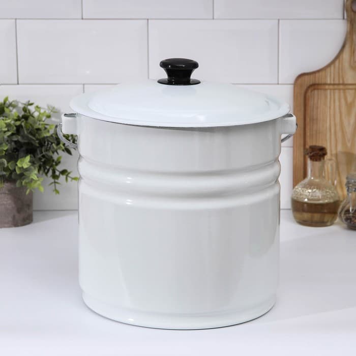 Ведро эмалированное, 12 л, цельнотянутое, с крышкой, белое