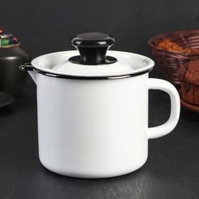 Кружка эмалированная, 1 л, с крышкой и носиком, белая