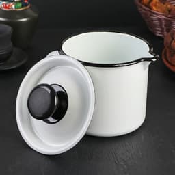 Кружка эмалированная, 1 л, с крышкой и носиком, белая