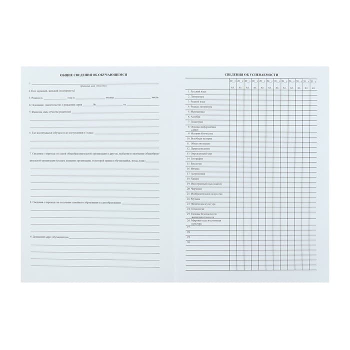 Личная карта обучающегося А4, 2 листа, офсет 160 г/м²