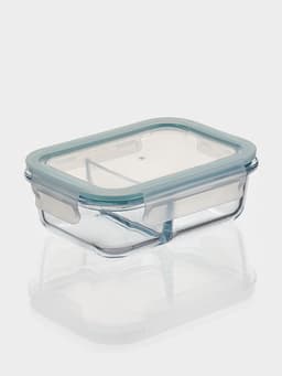 Контейнер Доляна «Клик» 620 мл, 17.8×13.2×6 см, двухсекционный, с крышкой, жаропрочное стекло, зелёный, прозрачный