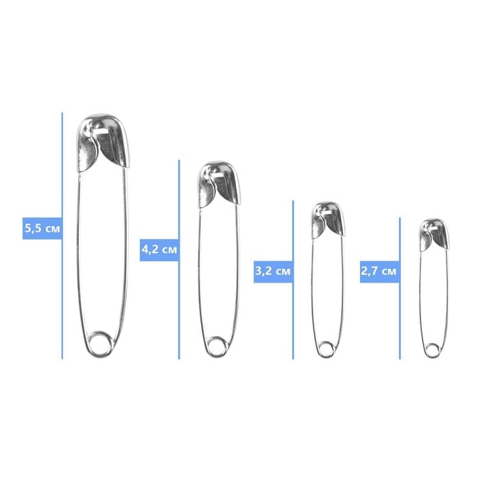 Набор булавок английских, 27 / 32 / 42 / 55 мм, 60±5 шт., цвет серебряный