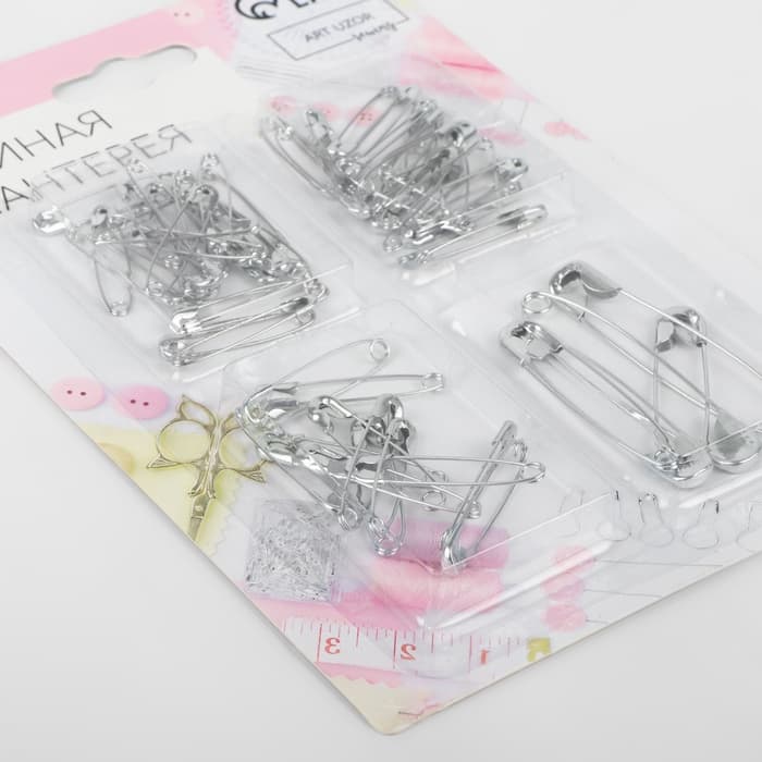 Набор булавок английских, 27 / 32 / 42 / 55 мм, 60±5 шт., цвет серебряный