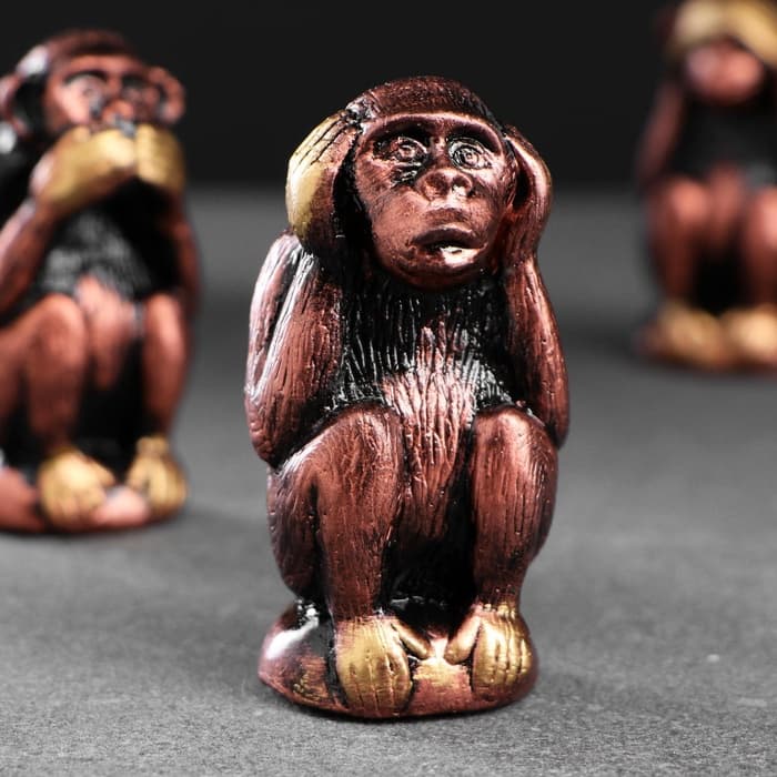 Набор фигурок гипс «Три мудрых обезьяны», под бронзу, 6.5×3 см