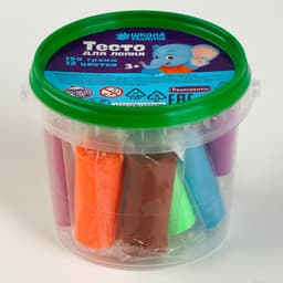 Тесто для лепки, 12 цветов 15 г в ведёрке