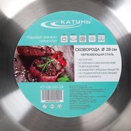 Сковорода Катунь «Общепит», d=28 см, толщина корпуса 0.6 мм, дно 3.5 мм, h=5 см, капсульное дно, индукция, нержавеющая сталь, AISI - 201
