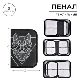 Пенал школьный, 3 секции, 14×21×4 см «Волк графика»