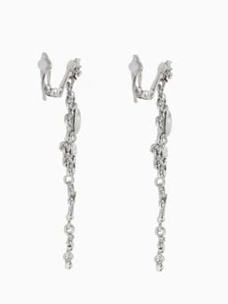 Серьги клипсы для ушей висячие со стразами QF «Ажур», белые в серебре