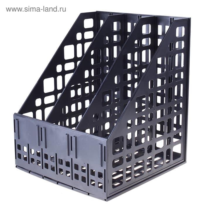 Лоток для бумаг LINE, А4, сборный, вертикальный, 3 отделения, чёрный