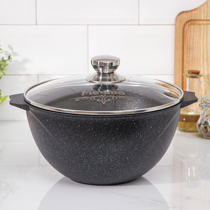 Казан Мечта «Гранит Star», 5 л, литые ручки, антипригарное покрытие, стеклянная крышка, литой алюминий, тёмно-синий