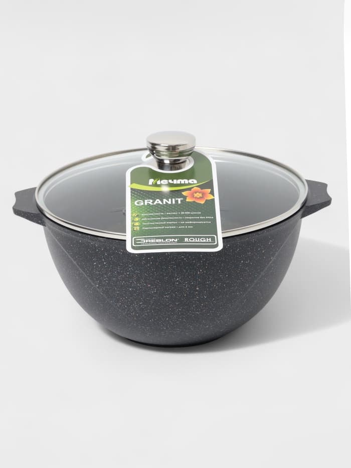 Казан Мечта «Гранит Star», 5 л, литые ручки, антипригарное покрытие, стеклянная крышка, литой алюминий, тёмно-синий