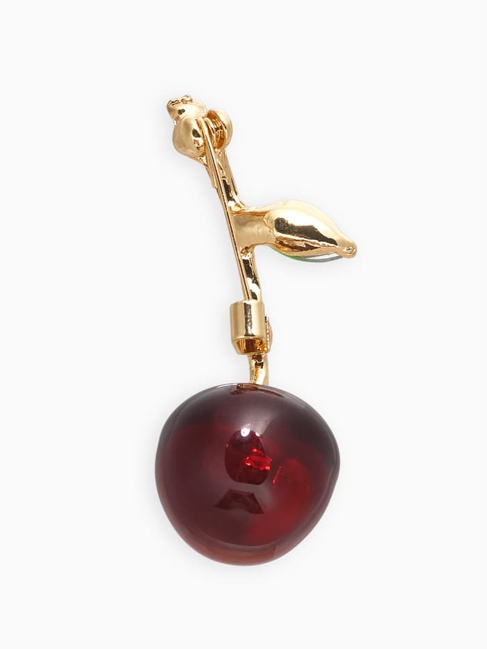 Брошь «Вишенка», бордово-зелёная в золоте