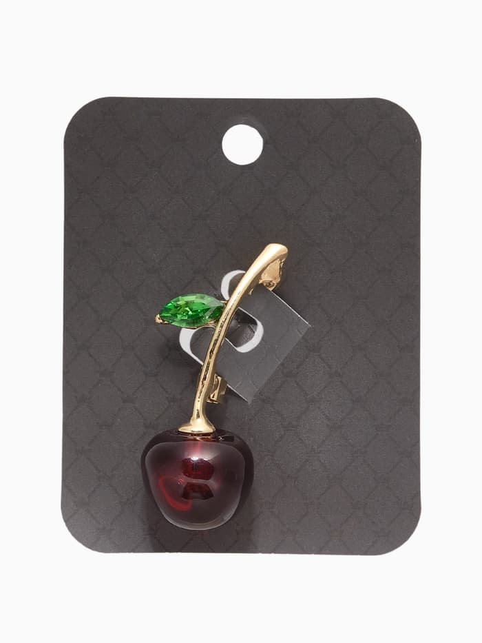Брошь «Вишенка», бордово-зелёная в золоте