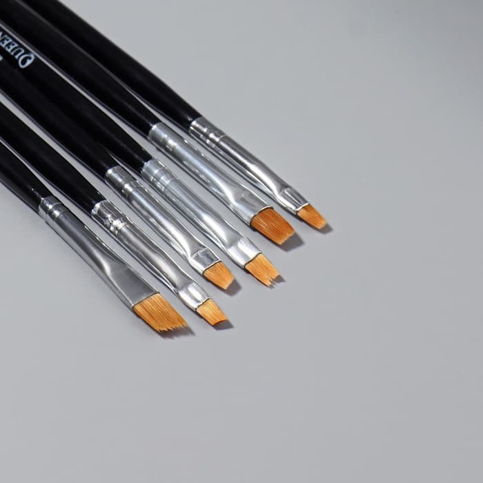 Набор плоских кистей для наращивания и дизайна ногтей, 6 шт., 18 см, чёрный