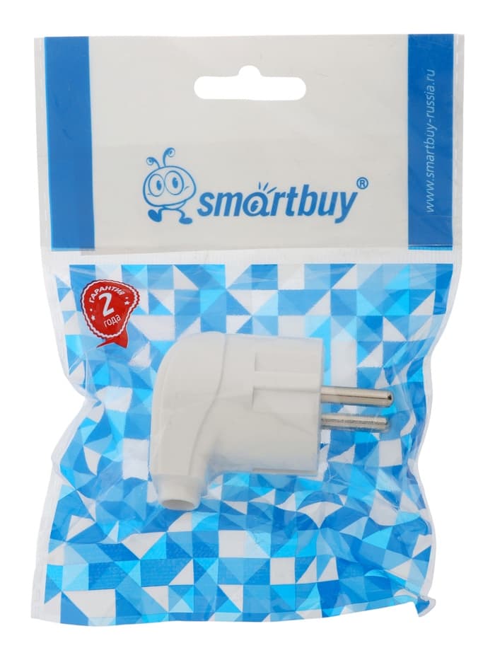 Вилка угловая Smartbuy, 16 А, 250 В, с заземлением, белая