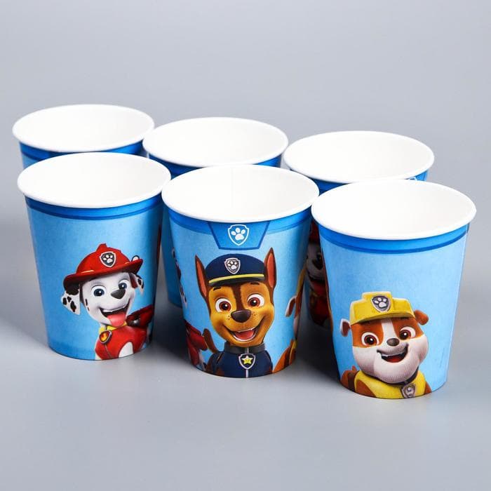 Посуда одноразовая бумажная для праздника «С днем рождения!», на 6 персон, Щенячий патруль