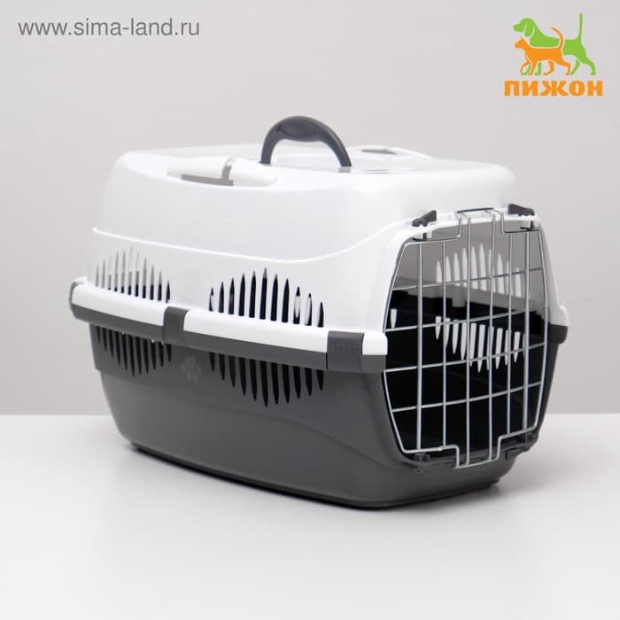 Переноска для животных до 12 кг «Пижон», 49×33×32 см, металлическая дверь, пластик, белая, серая
