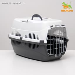Переноска для животных до 12 кг «Пижон», 49×33×32 см, металлическая дверь, пластик, белая, серая