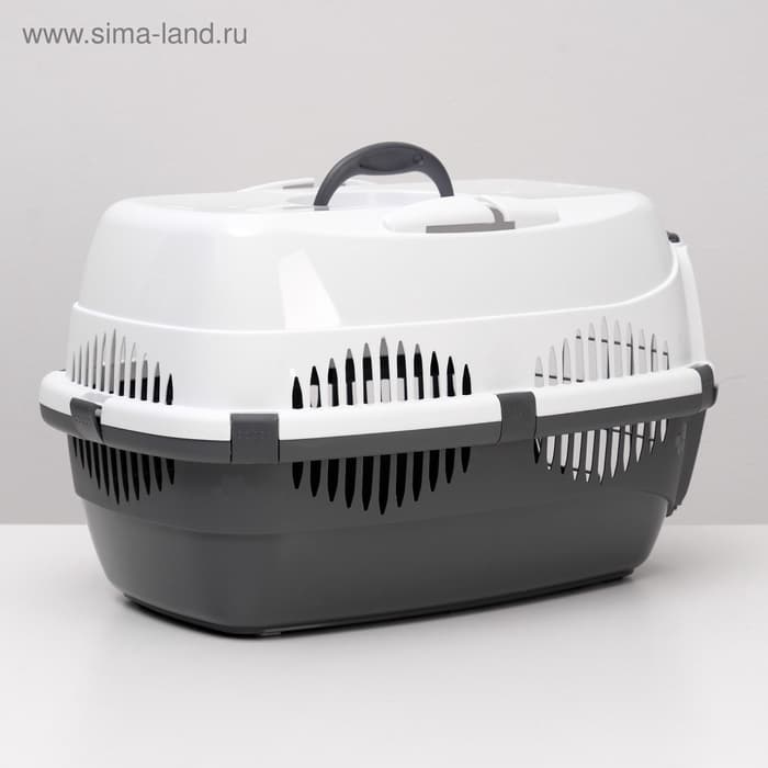 Переноска для животных до 12 кг «Пижон», 49×33×32 см, металлическая дверь, пластик, белая, серая