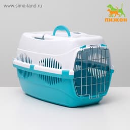 Переноска для животных до 12 кг «Пижон», 49×33×32 см, металлическая дверь, пластик, белая, бирюзовая