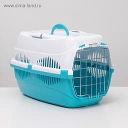 Переноска для животных до 12 кг «Пижон», 49×33×32 см, металлическая дверь, пластик, белая, бирюзовая