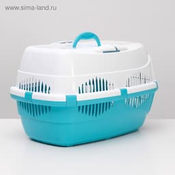Переноска для животных до 12 кг «Пижон», 49×33×32 см, металлическая дверь, пластик, белая, бирюзовая