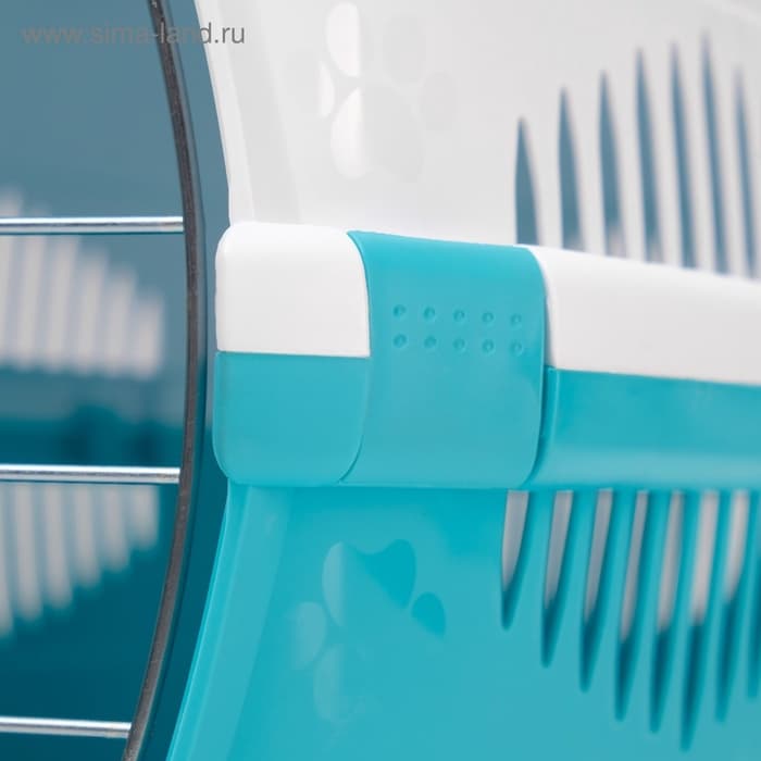 Переноска для животных до 12 кг «Пижон», 49×33×32 см, металлическая дверь, пластик, белая, бирюзовая